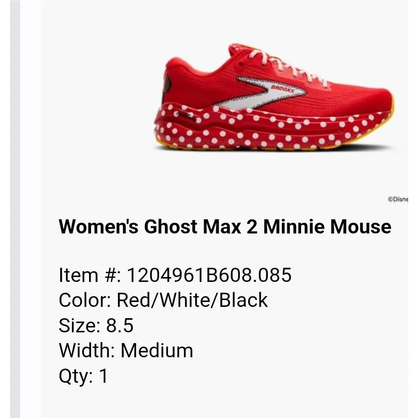 Brooks Rundisney Ghost Max 2 Minnie Mouse Women’s Running Sz 8.5