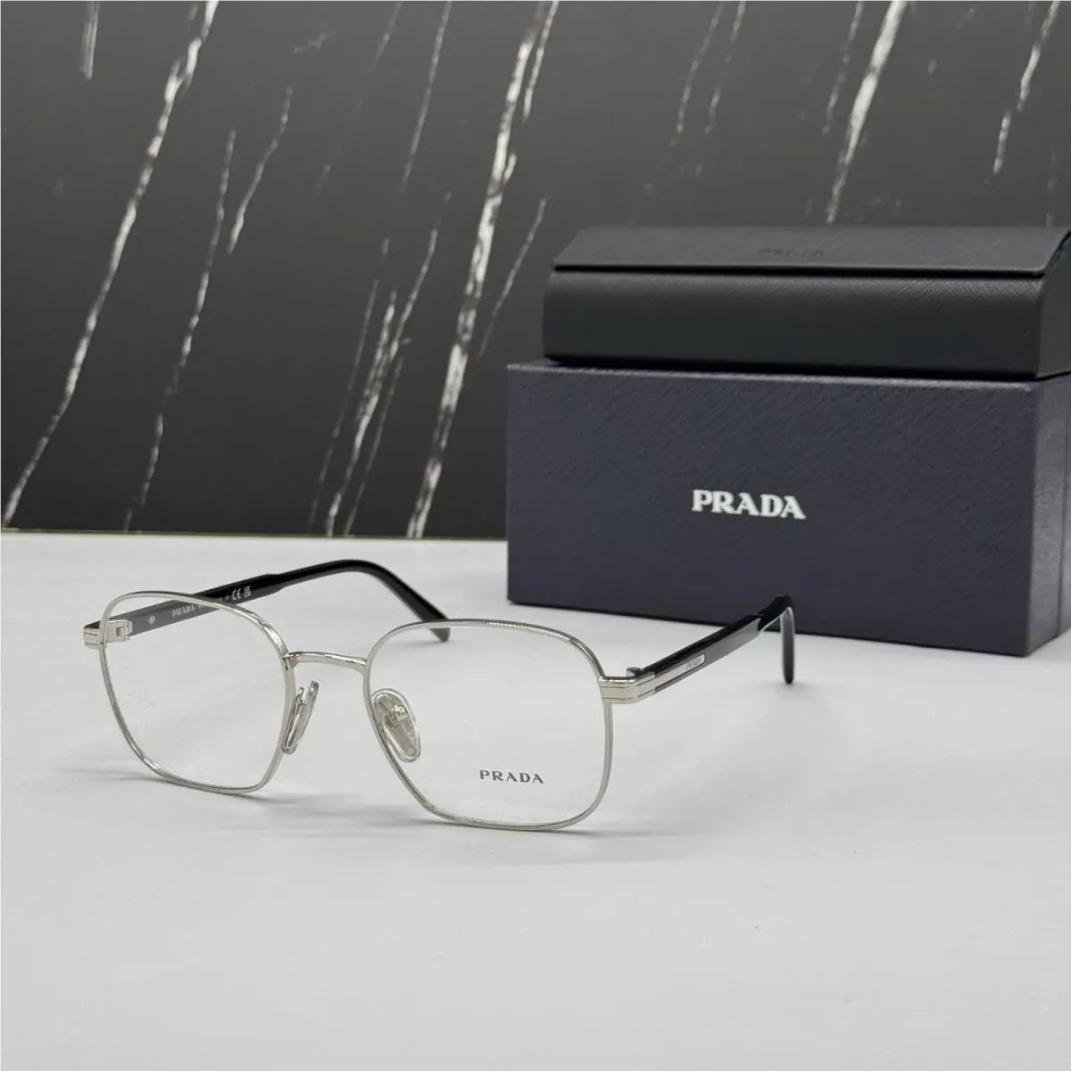 Prada PRA55V 1BC1O1 Silver Square Unisex Metal Eyeglasses PR A55V