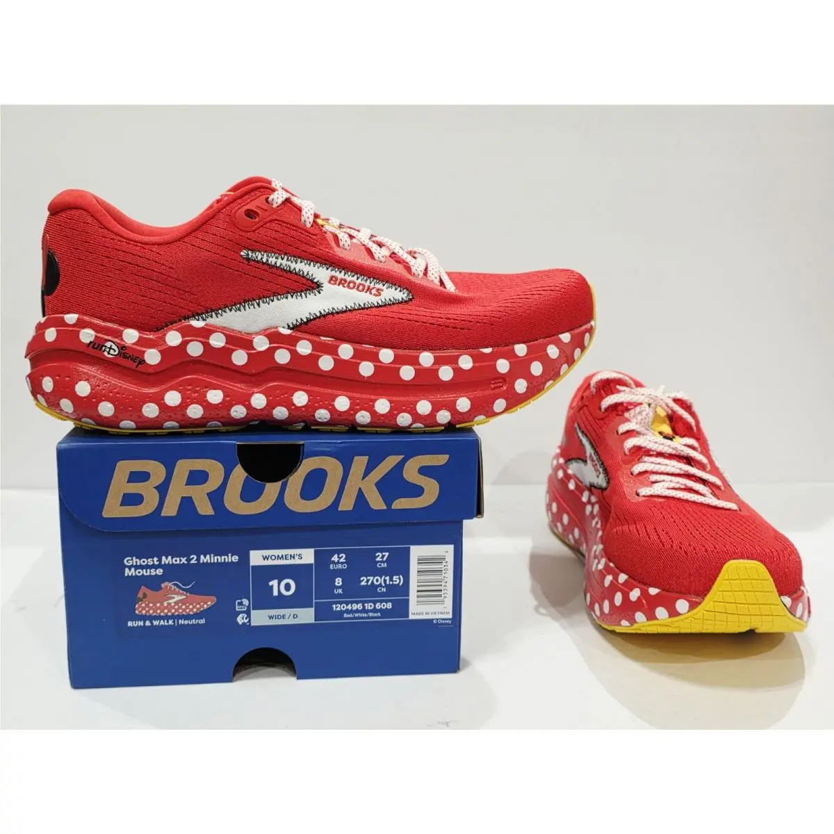Brooks Ghost Max 2 Minnie Mouse Rundisney 2025 Red Polka Women`s 10 Wide D