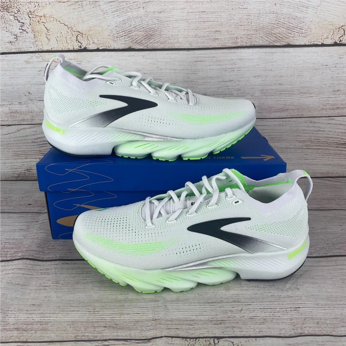 Brooks Glycerin Flex Mens Sz 10.5D Running Shoes White Lime Green