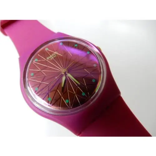 Fantastic Fuchsia Gorgeous Neon Pink Swatch w Silicone Strap Glow Hands-nib