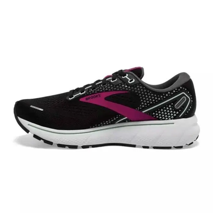 Brooks Women`s Ghost 14 Neutral Road Running Shoes Black Pink Yucca 5 D Wide
