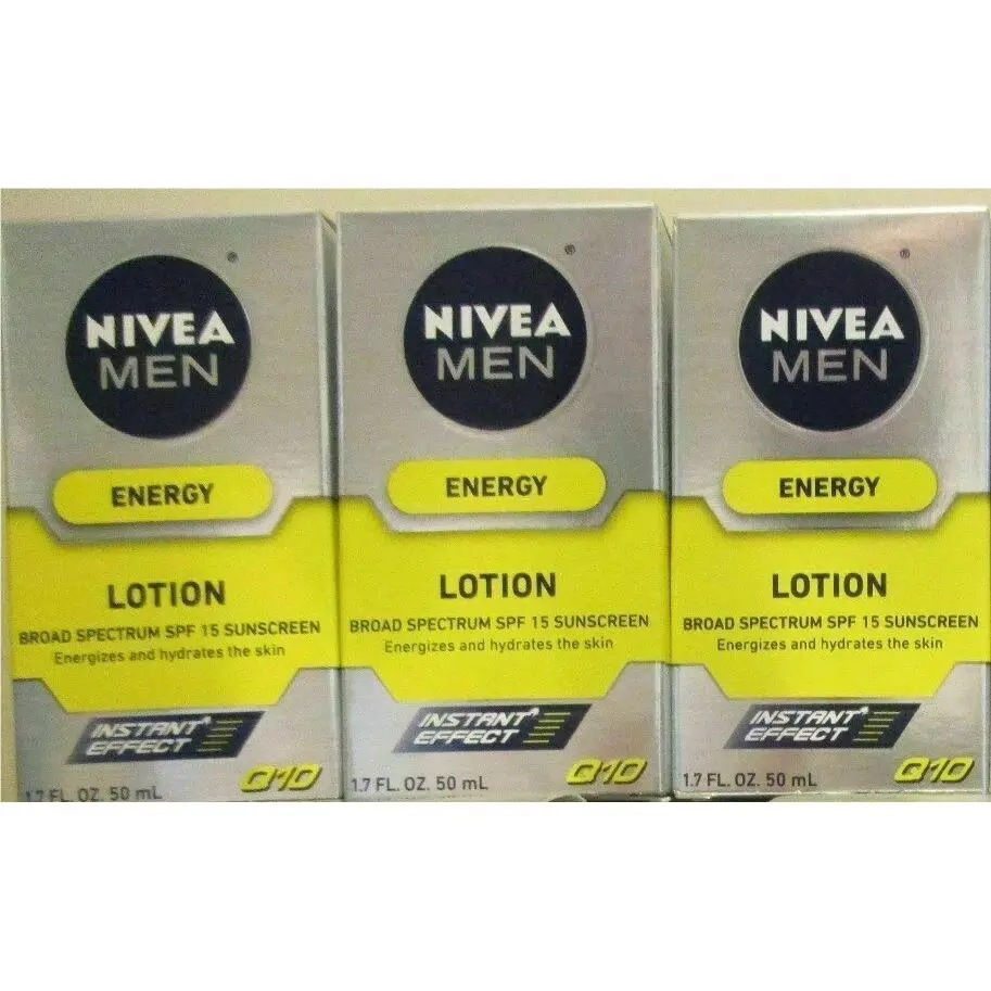 3x  Men Energy Lotion Q10 Broad Spectrum Sunscreen SPF15 1.7 oz 2017 by Nivea