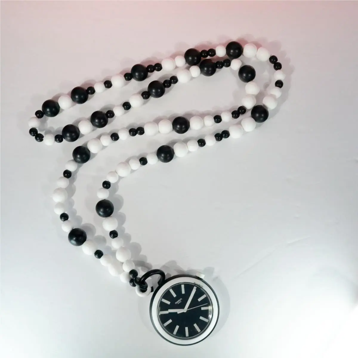 Swiss Made Swatch Poplooking Bead PNB100N Pop Necklace Watch 45MM Black Whi