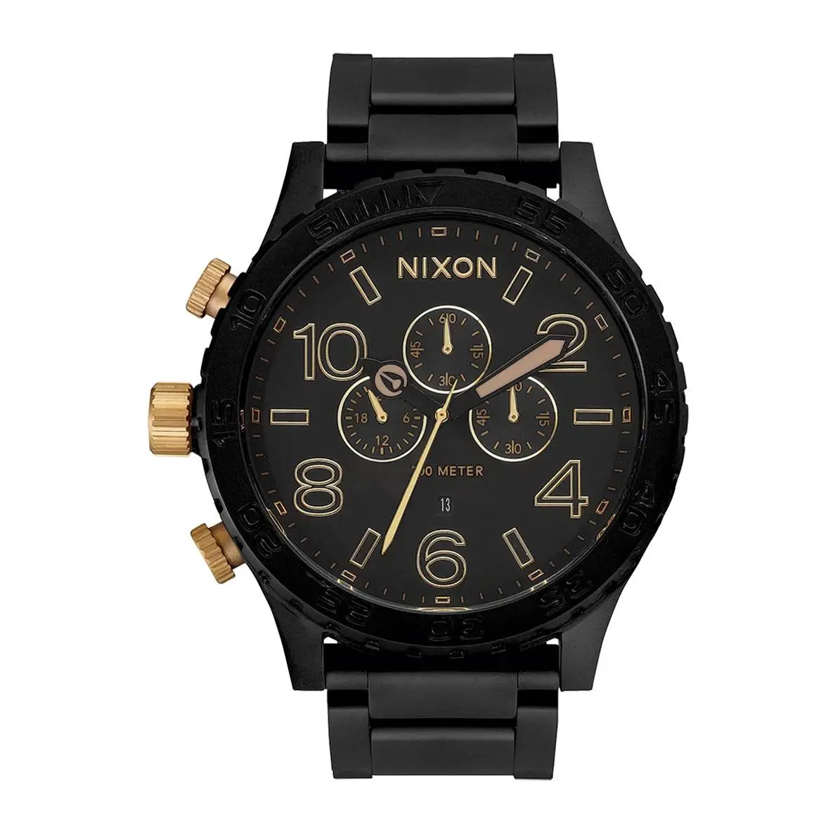 Nixon 51-30 Chrono - Matte Black and Gold Watch - Model A1389-1041-00 - Dial: Black, Band: Black, Bezel: Black