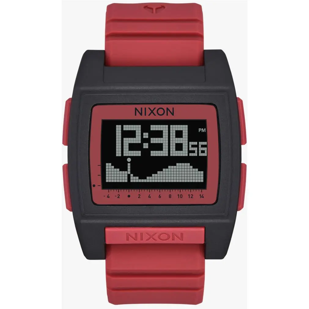 Nixon Base Tide Pro Digital Tide Graph Watch 42mm 100M Black Hot Sauce Silicone