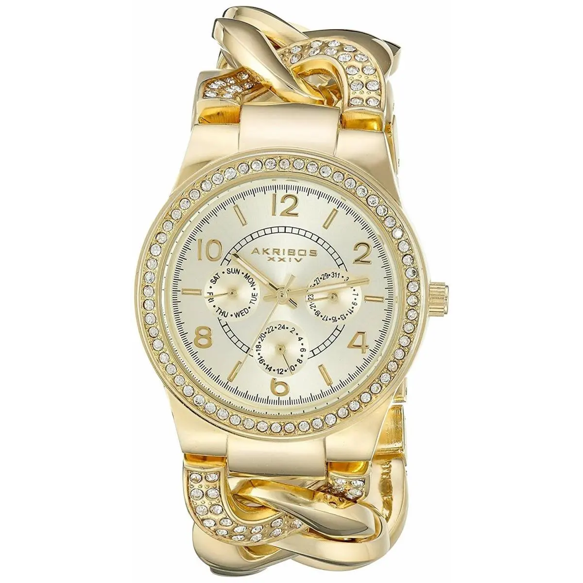 Akribos Xxiv Women`s AK558YG Quartz Multi-function Crystal Twist Chain Watch by Akribos XXIV