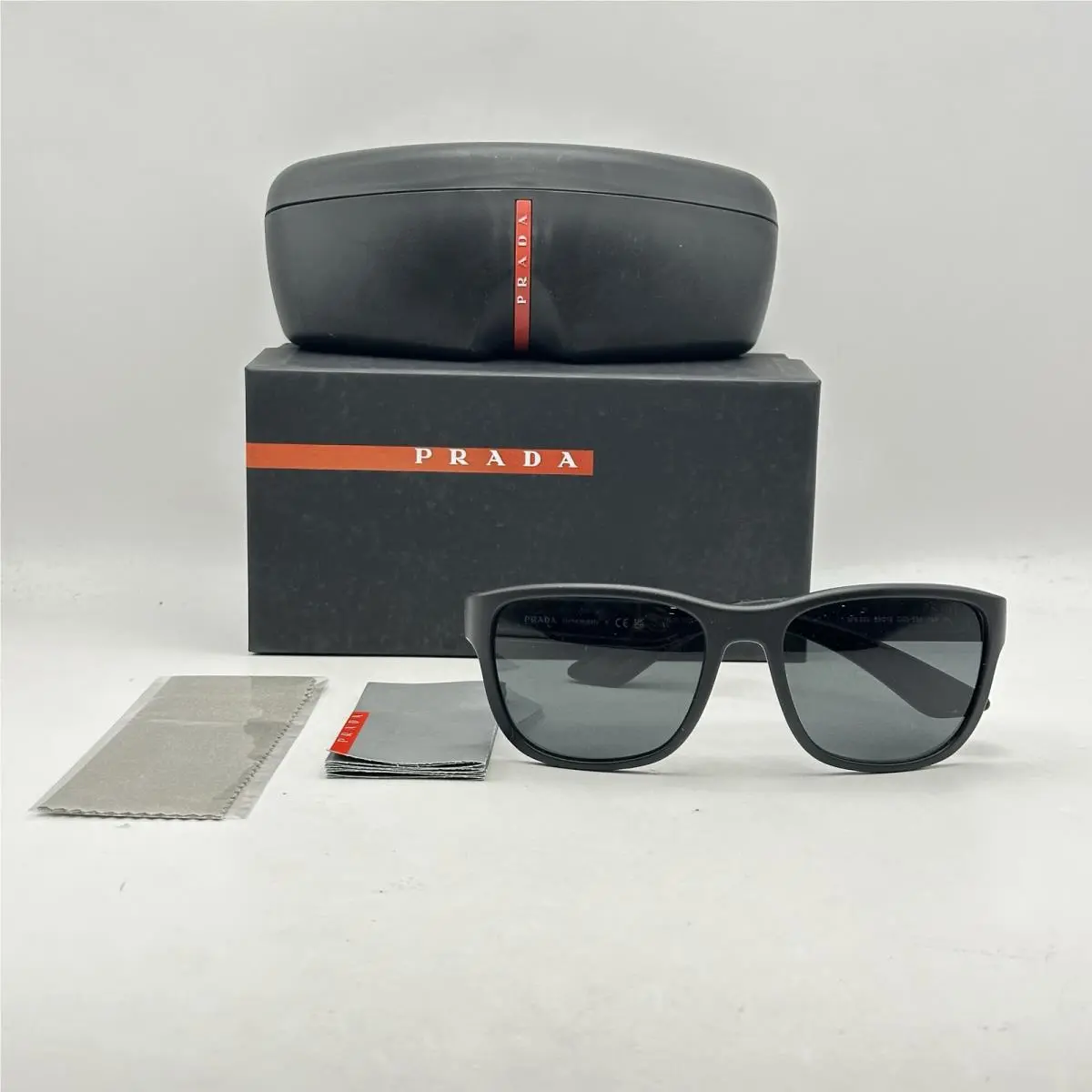 Prada Linea Rossa Mens Active Large Square Sunglasses SPS01U Black Rubber