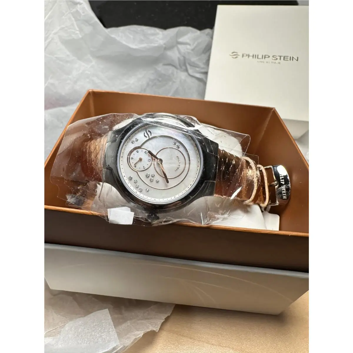 Phillip Stein Women’s Watch with Diamonds Bronze Snakeskin Band