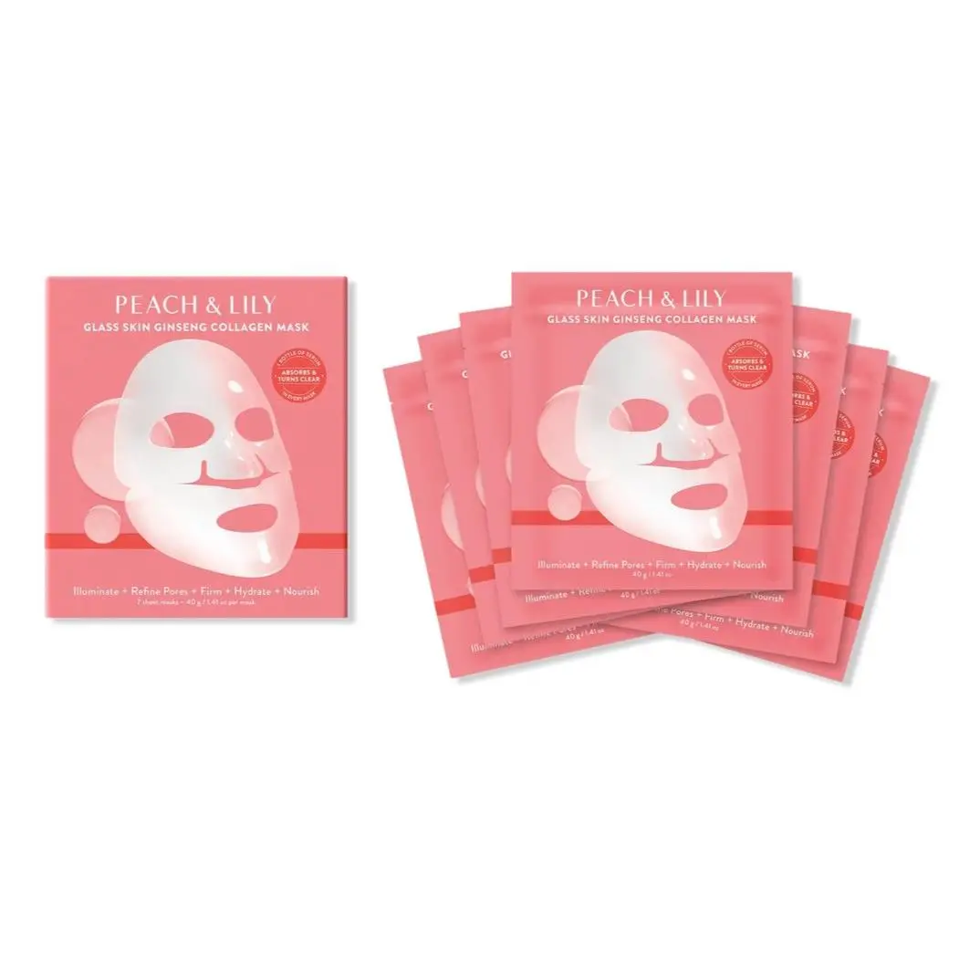 Box of 7 New/sealed Peach Lily Glass Skin Ginseng Collagen Masks by Charlotte Tilbury