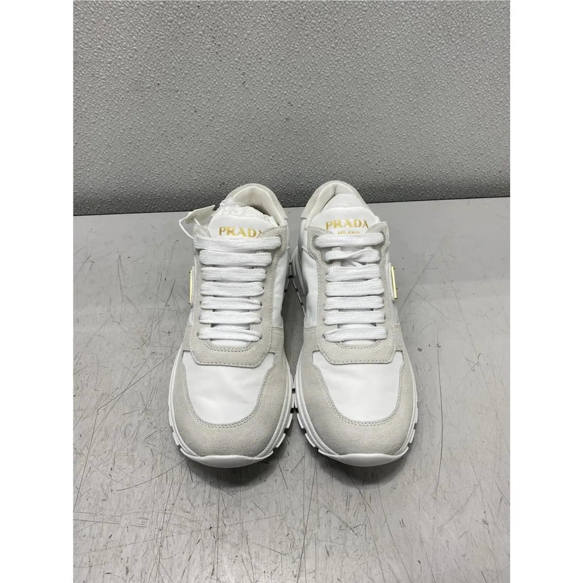 Prada Prax 2.0 Re-nylon and Suede White Sneakers Women`s Size 8