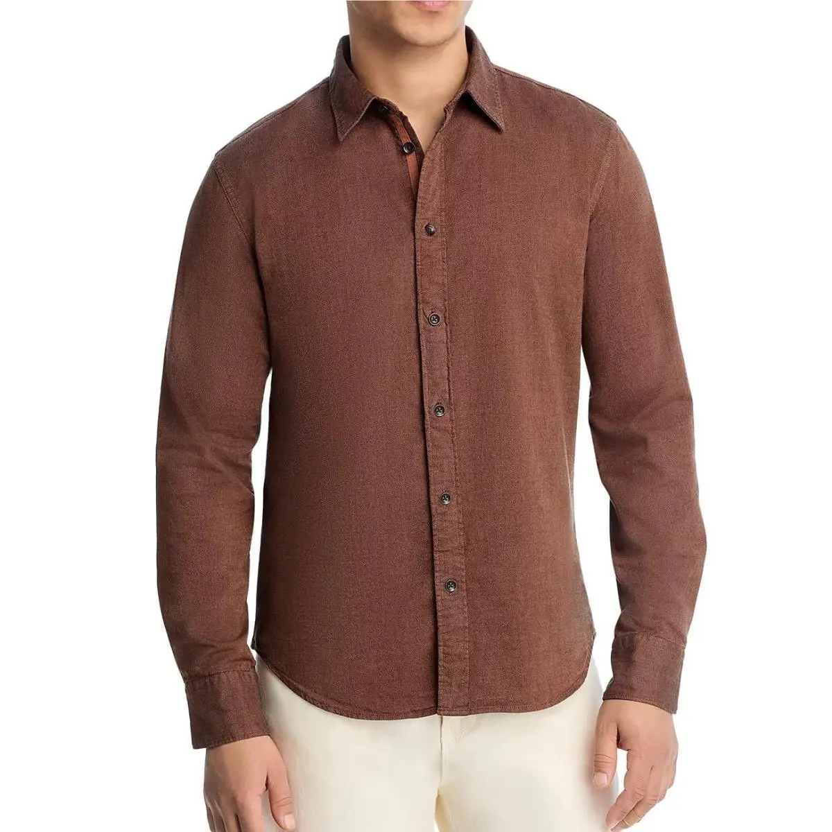 Rag Bone Men`s Long Sleeve Tomlin Stretch Dobby Button Front Shirt Casual Rust