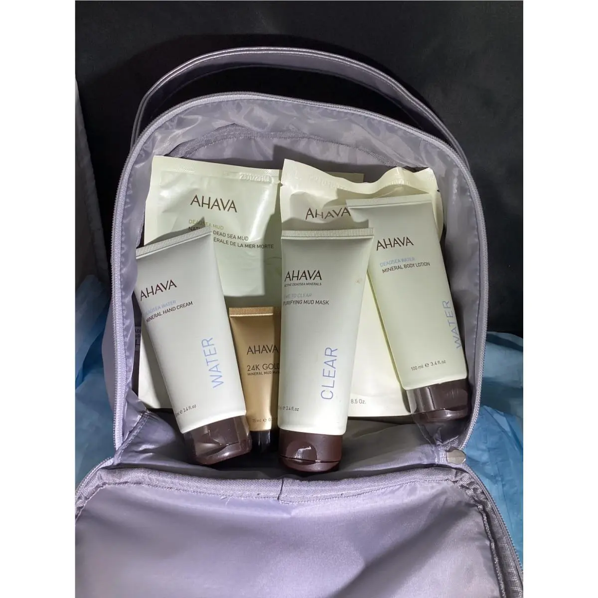 Lot of 6 Value Set Ahava Plus Travel Bag Bath Salts Mud Mask Body 24 Gold Hand