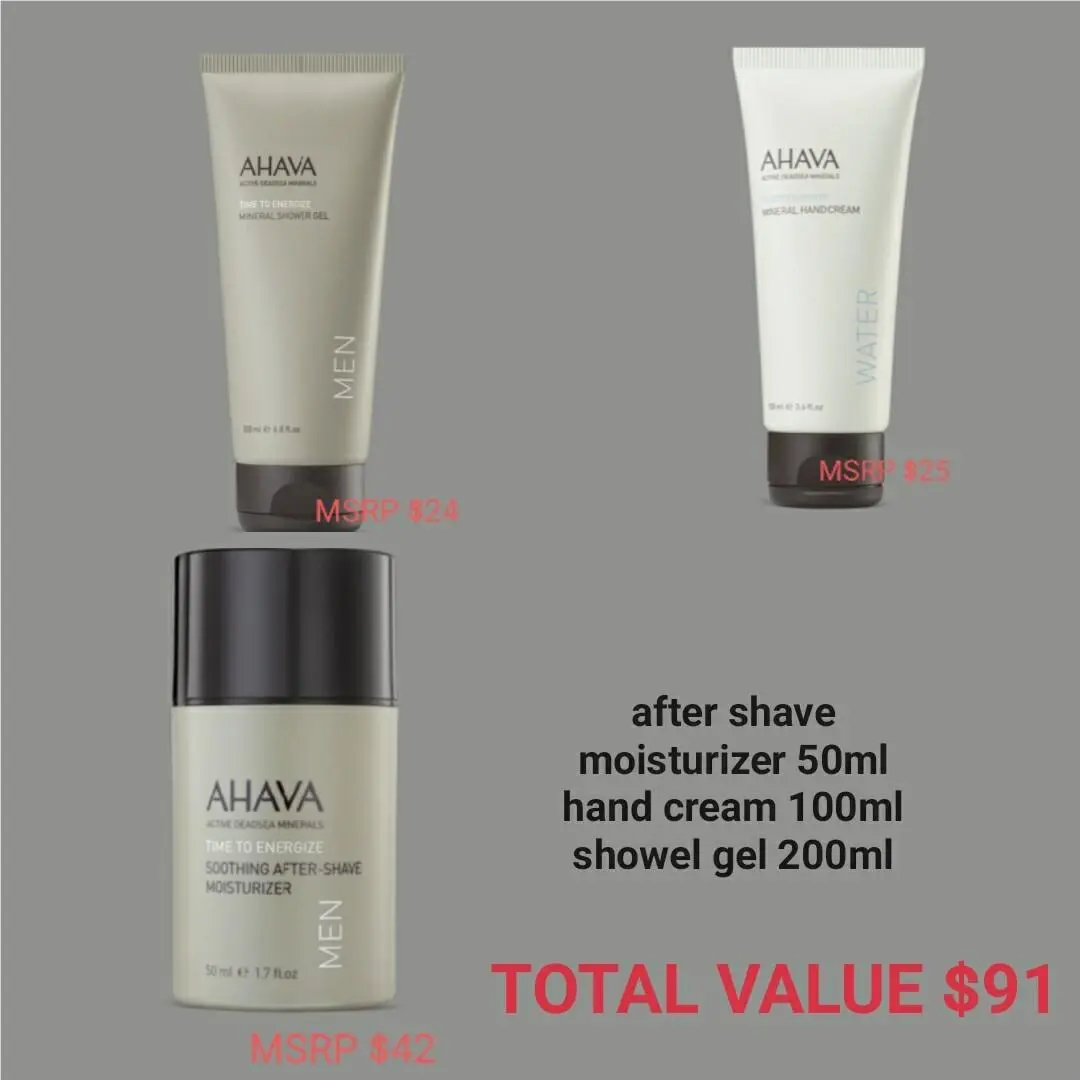 Ahava Men`s Collection Shower Gel After-shave Moisturizer Hand Cream