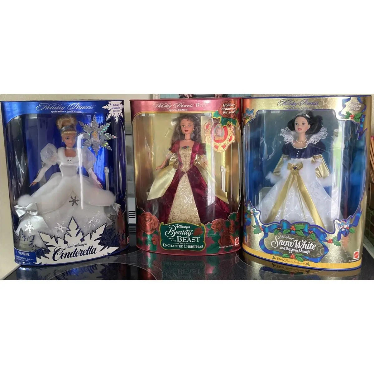 Disney Princess Barbie Holiday Set Of 3 Cinderella Snow White Belle