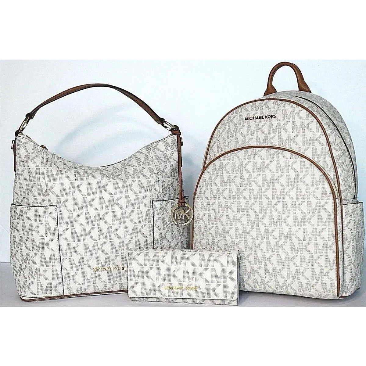 Michael Kors Abbey Large Pvc Vanilla Backpack+pvc Anita Lg+wallet NWT$994.00