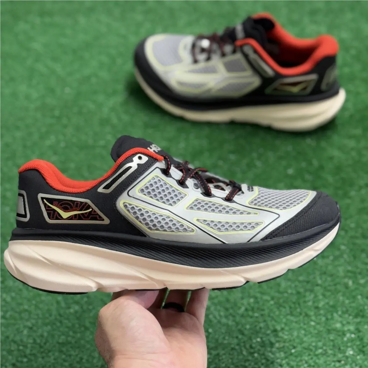 Hoka Clifton One9 Grey Black Habanero Mens Running 1155370 Hbn Sz 10