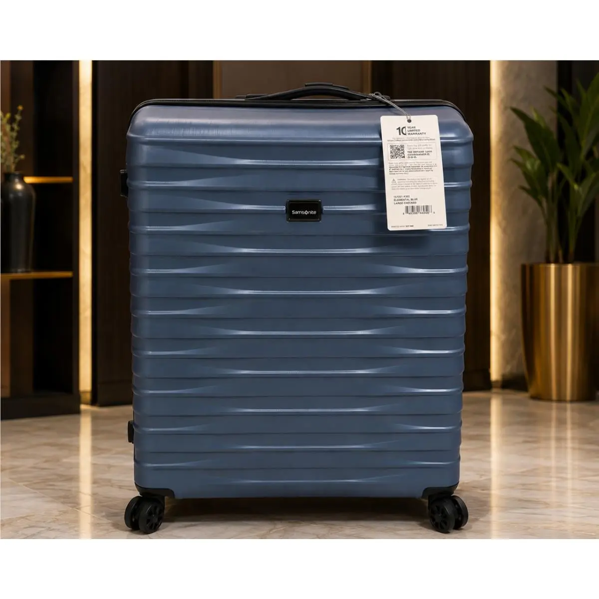 Samsonite Elemental Blue Large Checked Spinner Suitcase Tsa Expandable Luggage