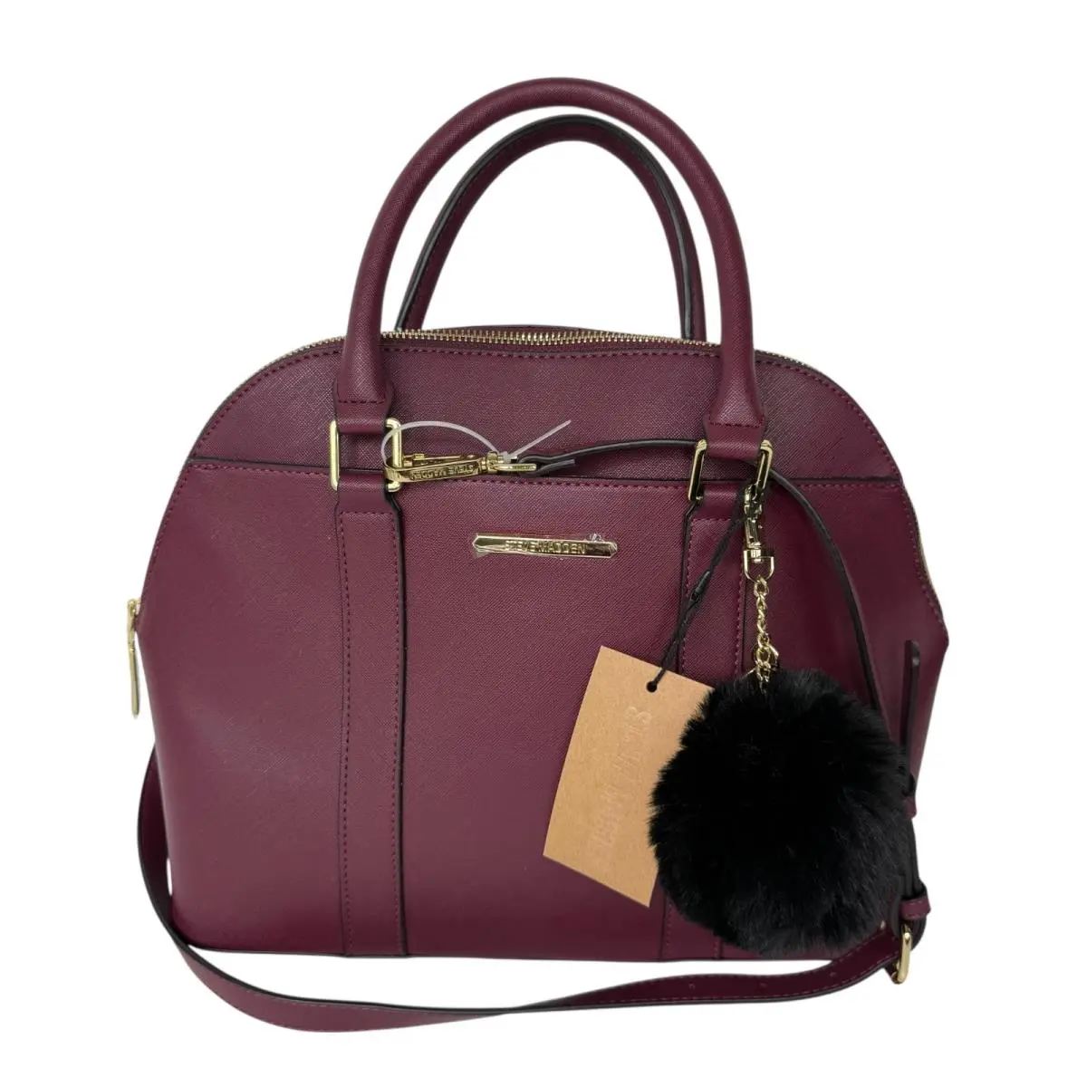 Steve Madden Bfranz Satchel Crossbody Handbag Wine Burgundy Leather Purse