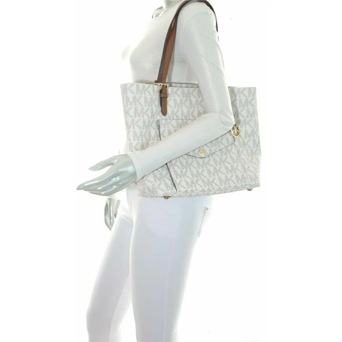 Michael Kors  bag  - Michael Kors Abbey Anita - Abbey Anita - Vanilla / Acorn, Handle/Strap: Brown, Hardware: Gold