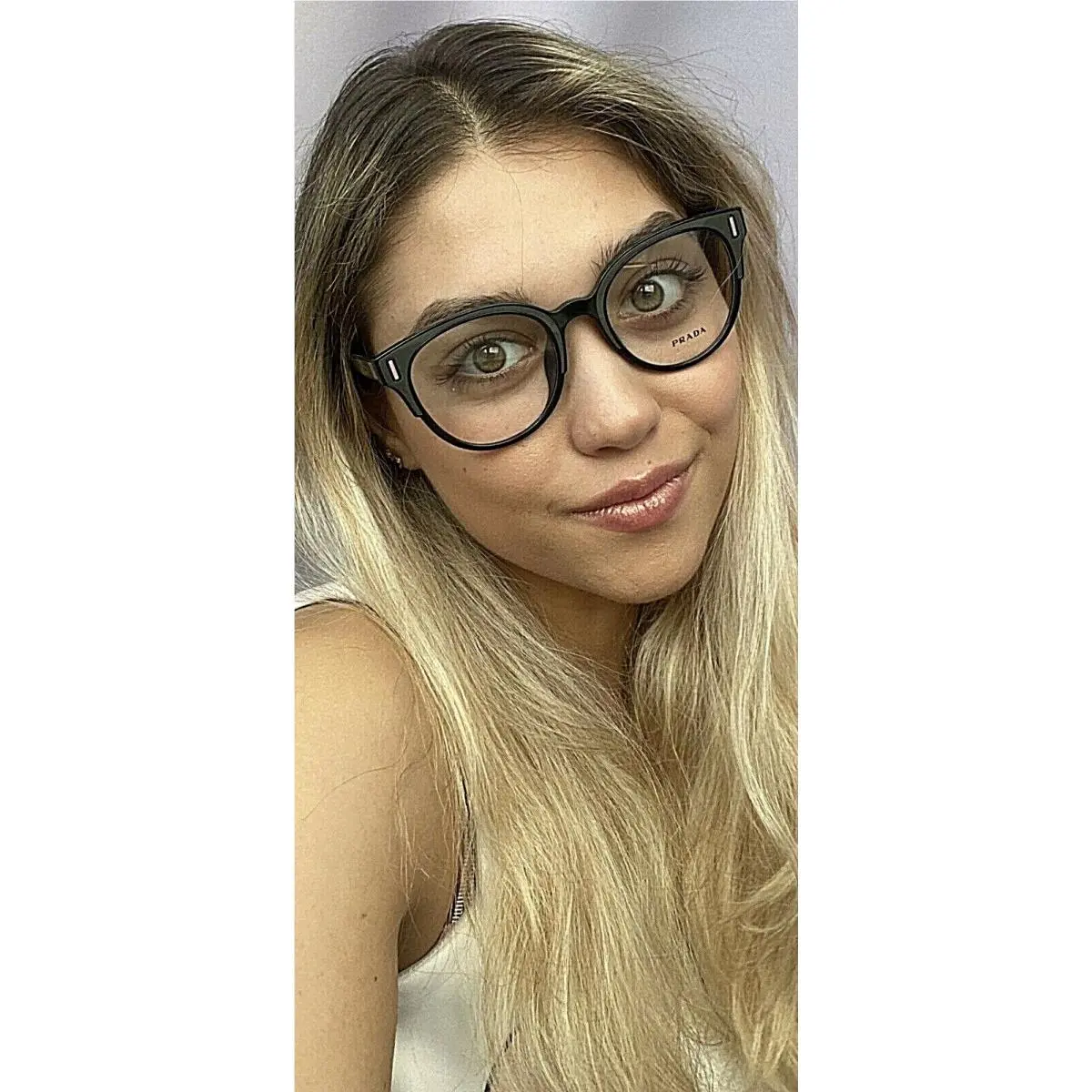 Prada Vpr 0U8F KVS1O1 52mm Cat Eye Black/gray Round Women`s Eyeglasses Frame
