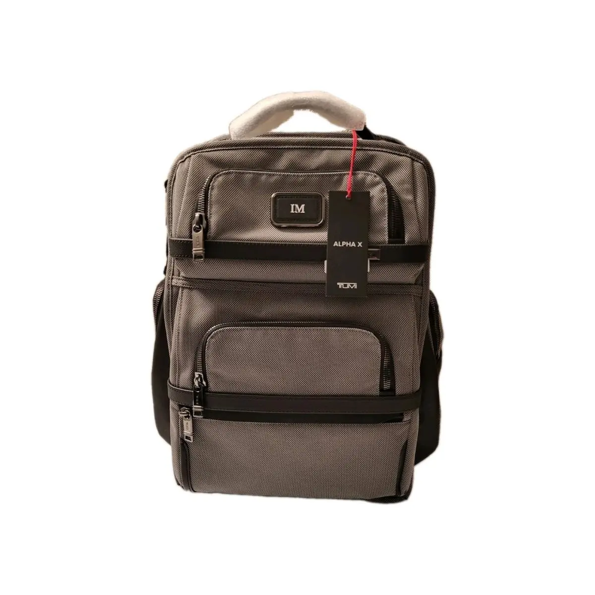 Tumi Alpha X Brief Pack Backpack Meteor Grey Engraved Initials On Leather Square