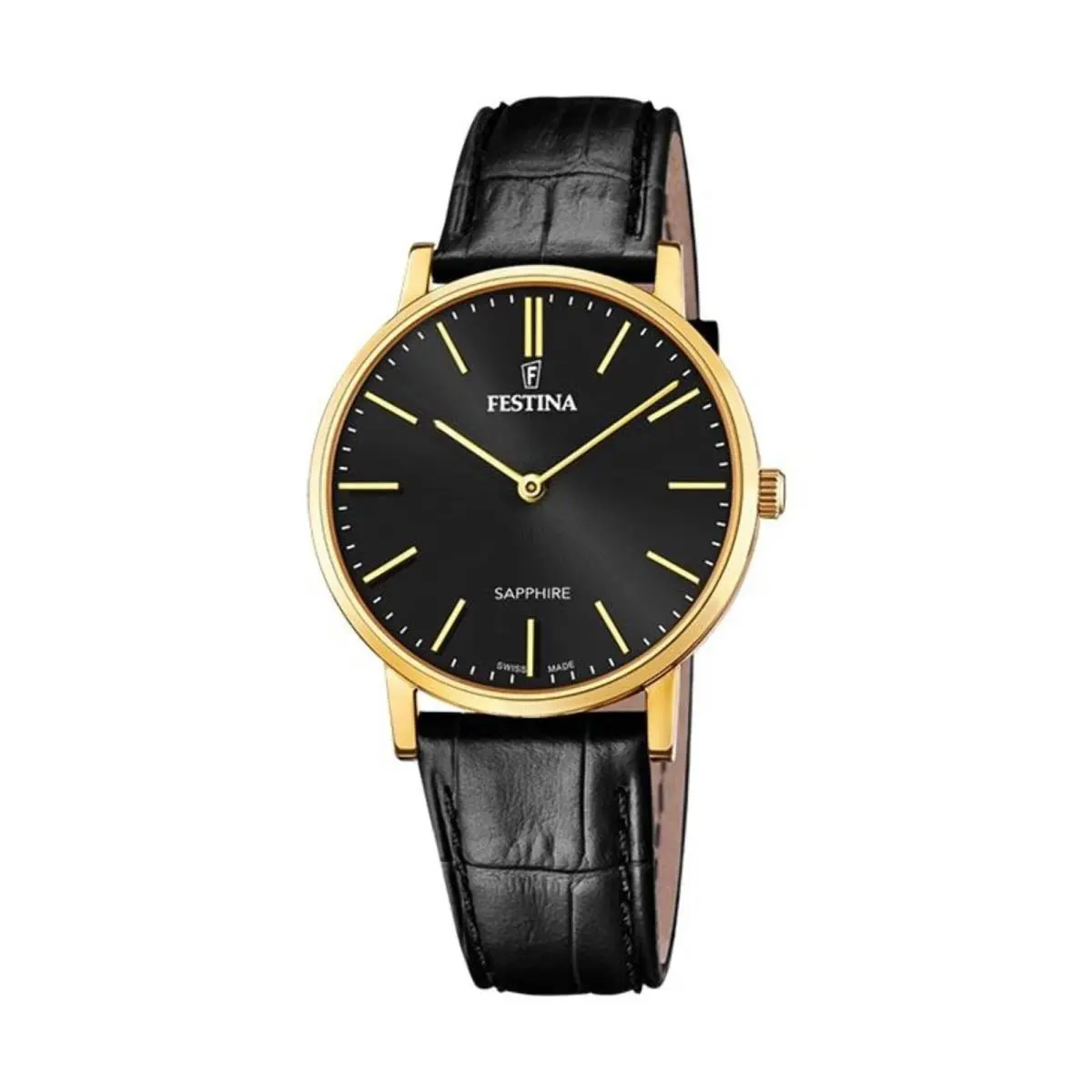 Festina Swiss Made Black / Leather Black Dial Wristwatch F20016-3