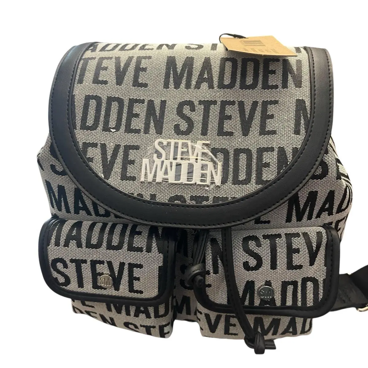Steve Madden Womens Gray and Black Designer Backpack with Matching 5 X 7 Purse