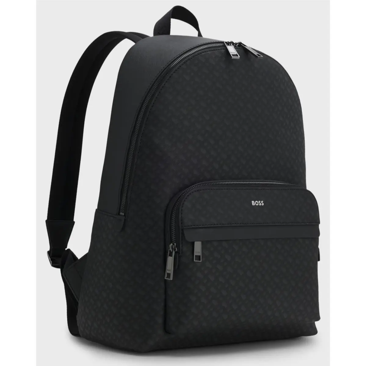 Hugo Boss Monogram Backpack Travel Bag Regnerated Leather Black