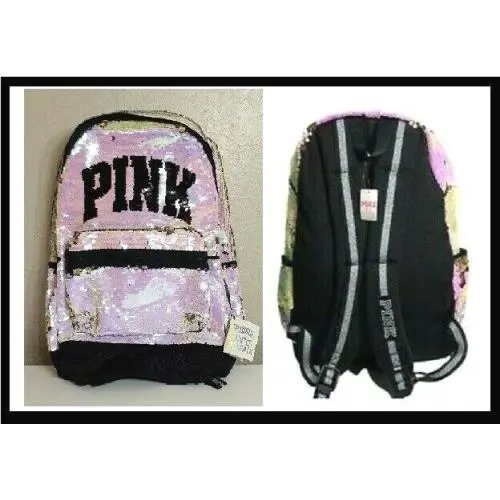Bling Victoria Secret Pink Iridescent Rainbow Campus Backpack Book Bag Carry ON