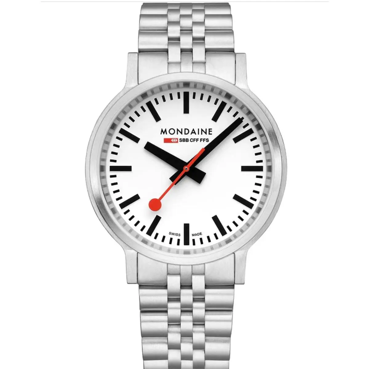 Mondaine stop2go 41mm Swiss Made White Dial Sapphire Steel Watch MST.4101B.SJ