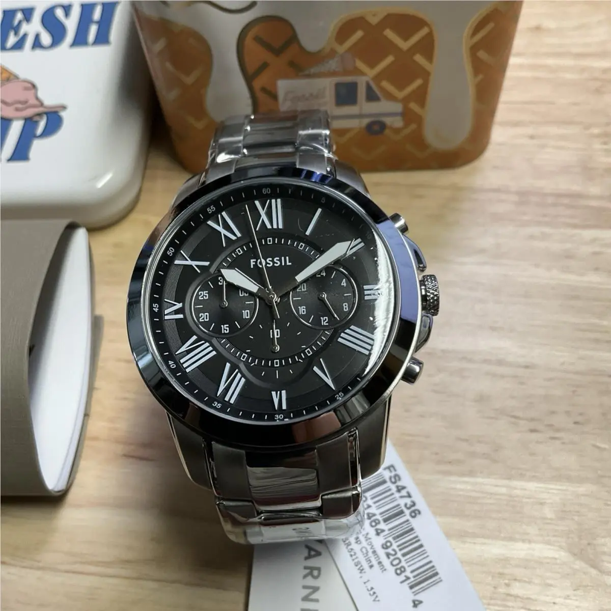 Men`s Fossil Grant Chronograph Watch with Black Dial Model: Fs4736