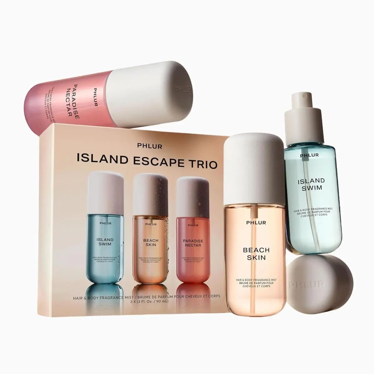 Phlur Island Escape Trio Box Set Hair Body Mist Island Swim Paradise Nectar