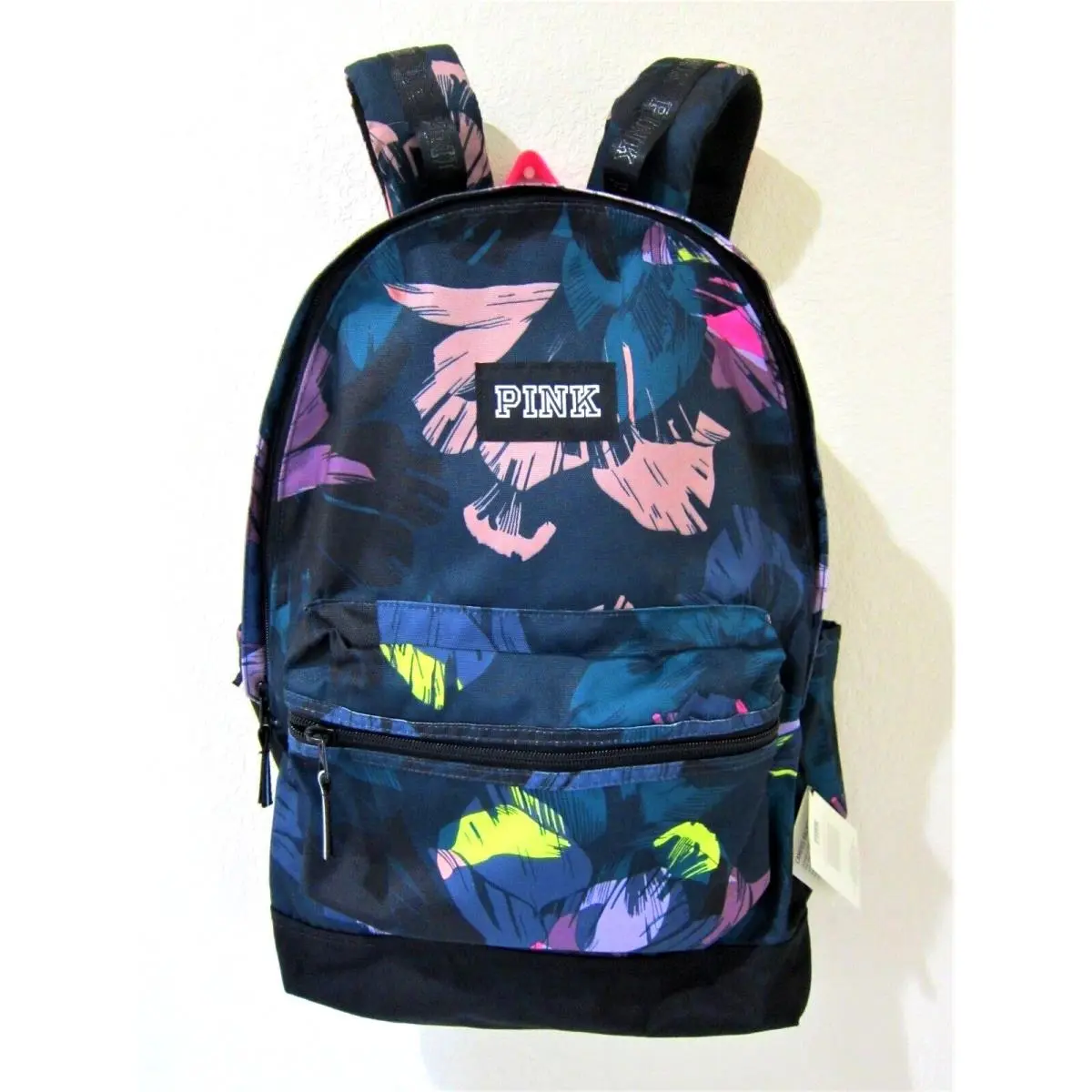 Victoria Secret Pink Tropical Floral Hawaii Black Carryon Backpack Book Bag Full