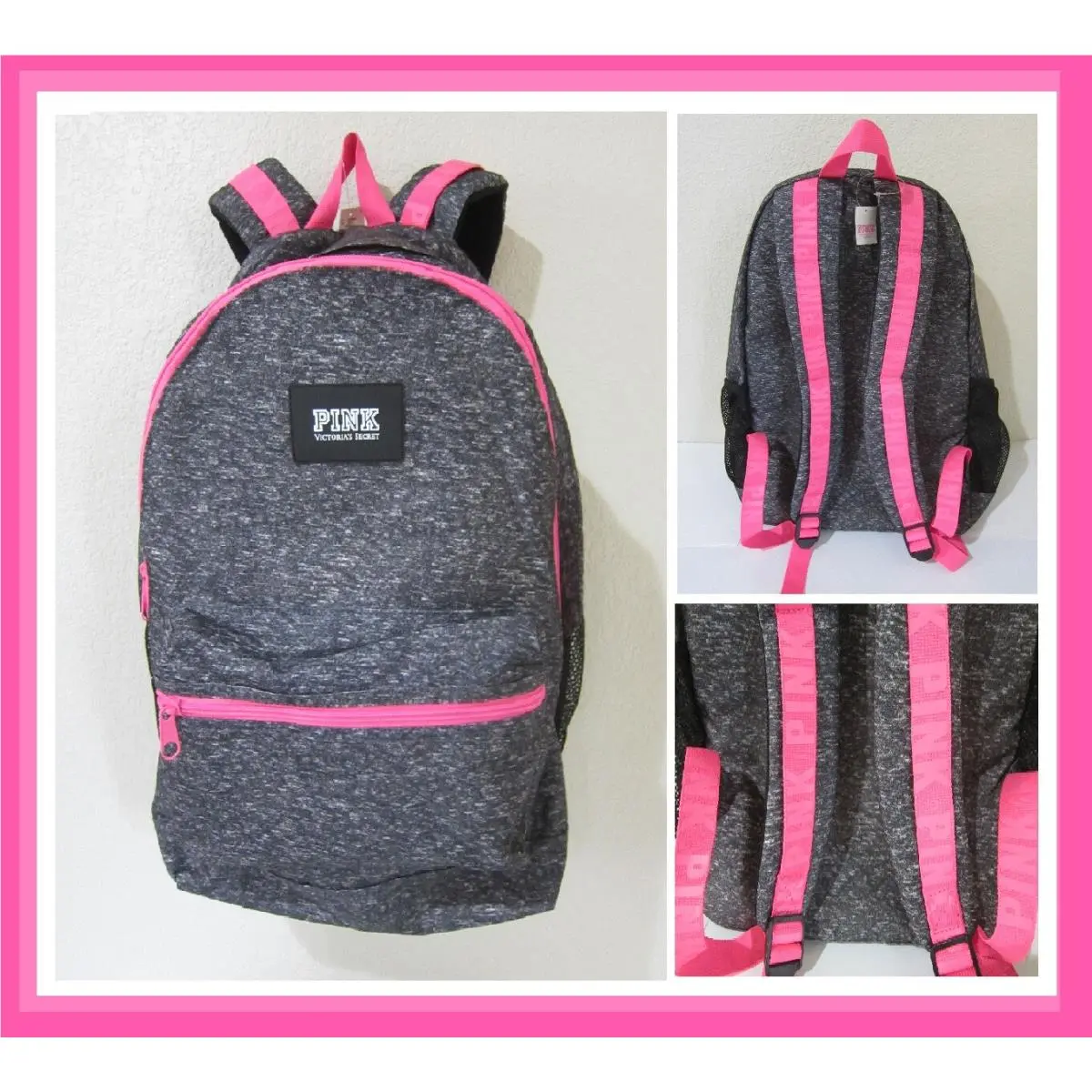 Victoria Secret Pink Marl Neon Hot Pink Logo Campus Carry ON Backpack Book Bag