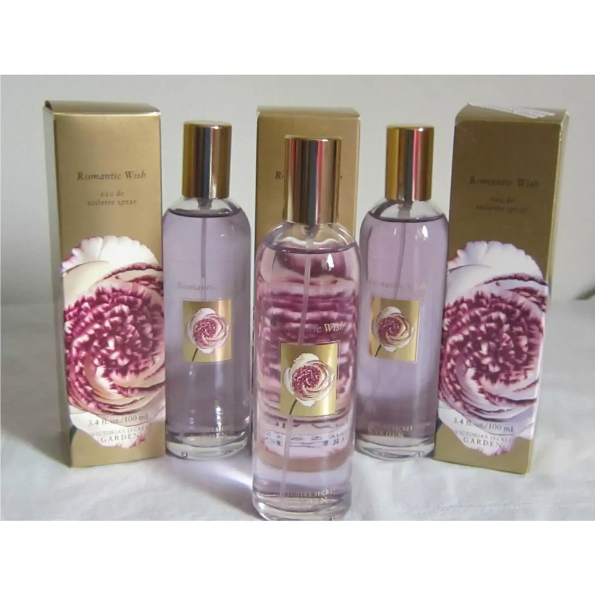 Lot 3pc Big Victoria Secret Garden Romantic Wish Perfume Eau DE Toilette 3.4 OZ