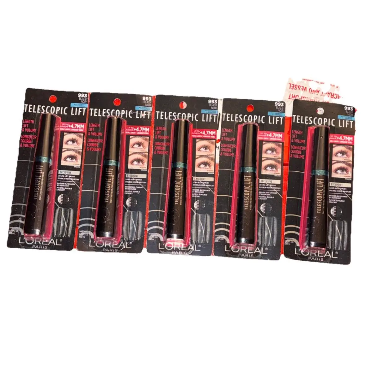5 Pack L`oreal Paris Telescopic Lift Mascara Waterproof Black 0.33oz