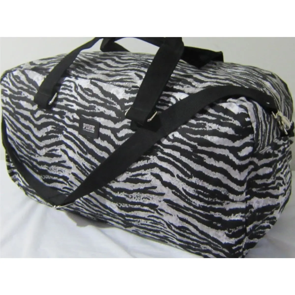 Large Victoria Secret Pink Travel Zebra Tiger Carryon Weekender Duffle Tote Bag