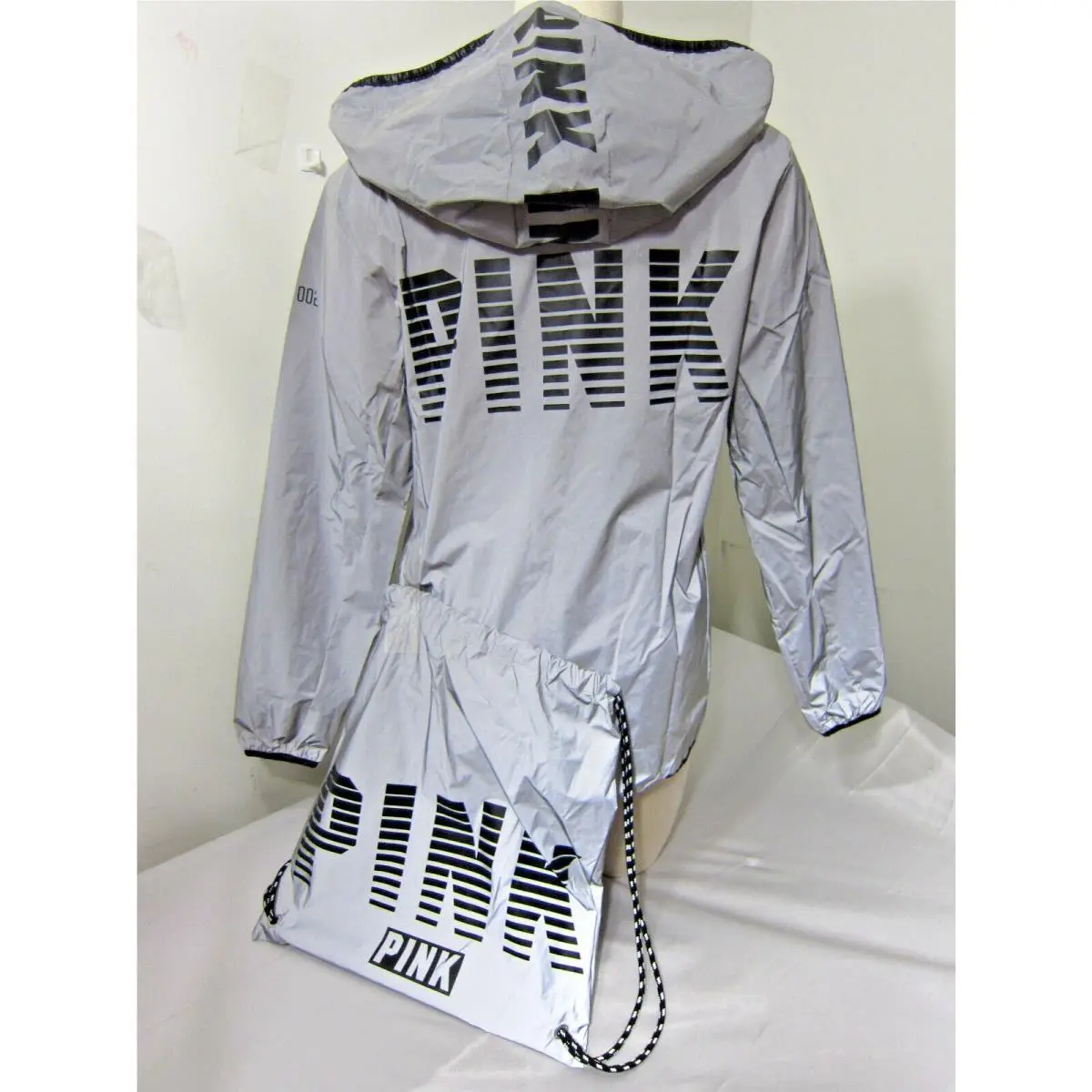 Lot Victoria Secret Pink Reflective Anorak Sweat Shirt Hoodie Backpack Bag XS S by Victoria's Secret
