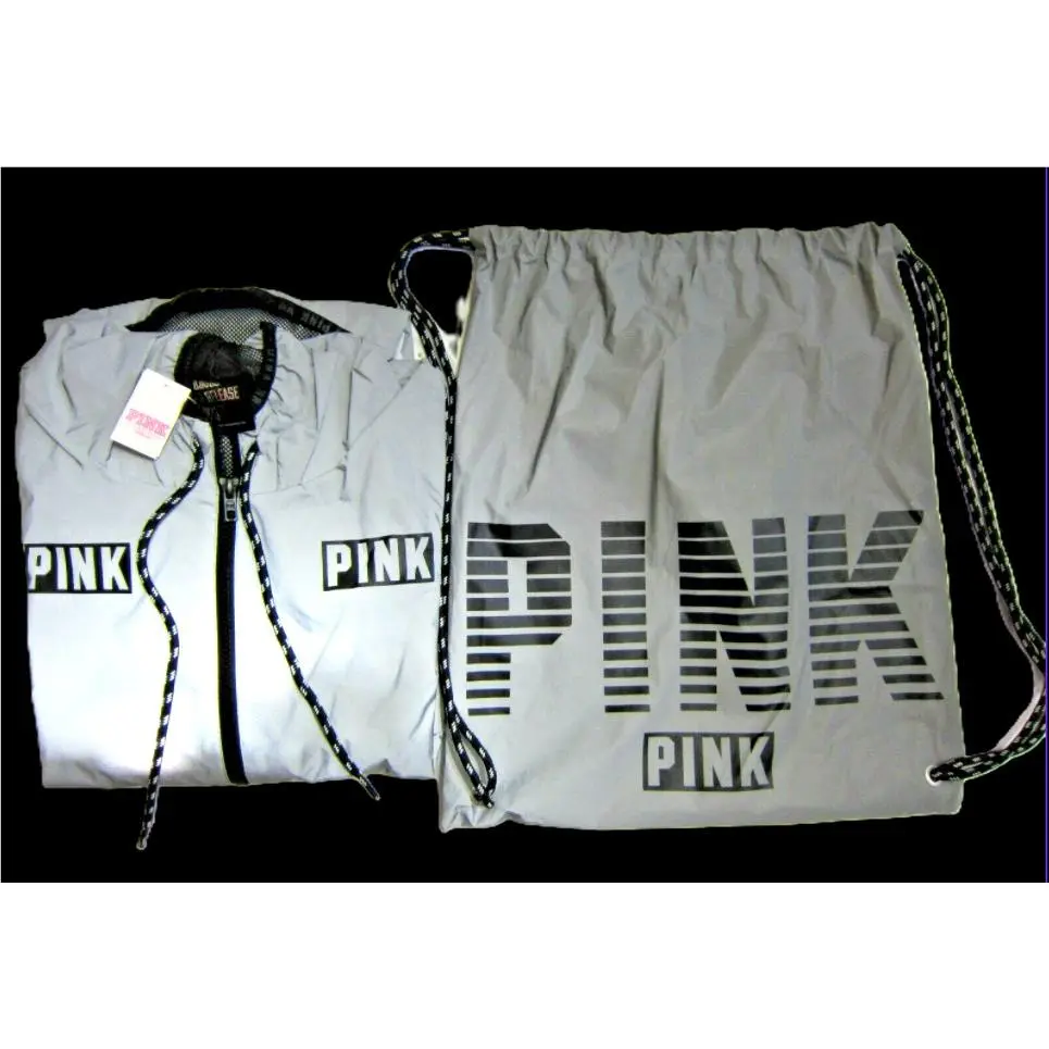 Y2K Reflective Victoria Secret Lined Anorak Coat Hoodie Backpack Bag Set XS S