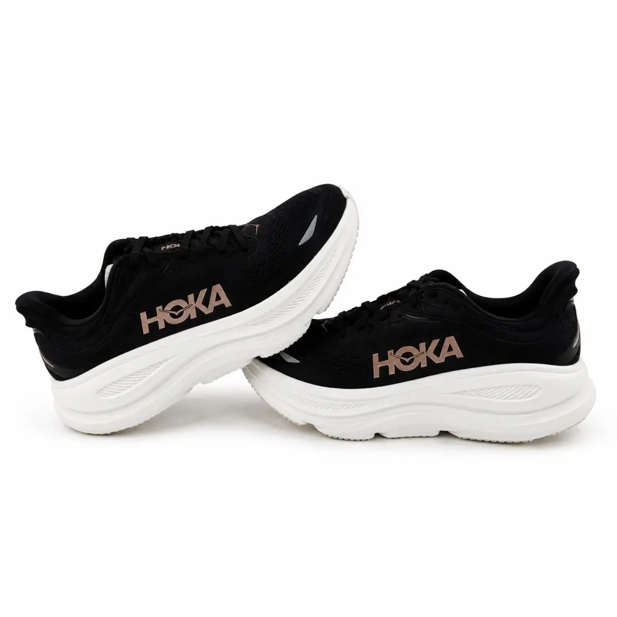 Hoka One One Lace Up Athletic Running Sneakers Women`s Black Rose Gold