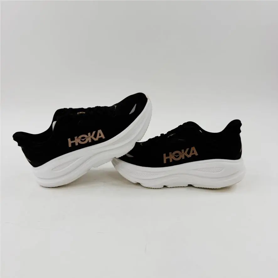 Hoka One One Lace Up Athletic Running Sneakers Women`s Black Rose Gold