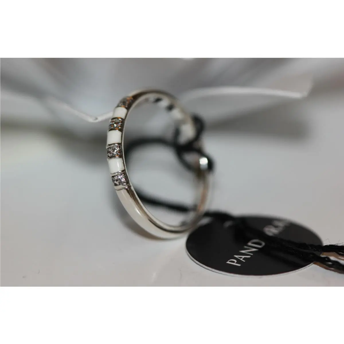 Pandora Exotic Stones Silver White Enamel Ring 198052CZ Box Bagtag