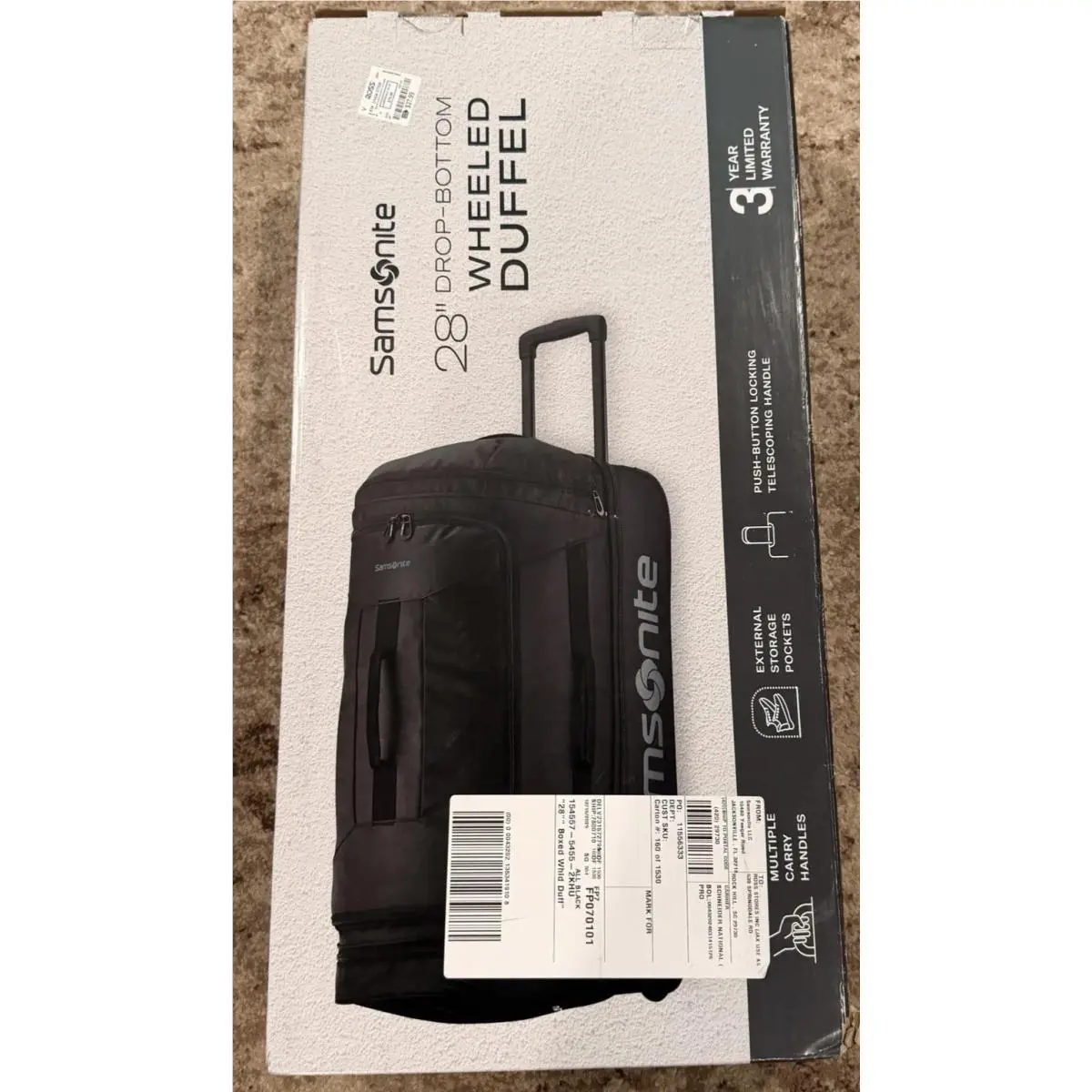 Samsonite Andante 2 Wheeled Rolling Duffel Bag 28” Black Water Resistant