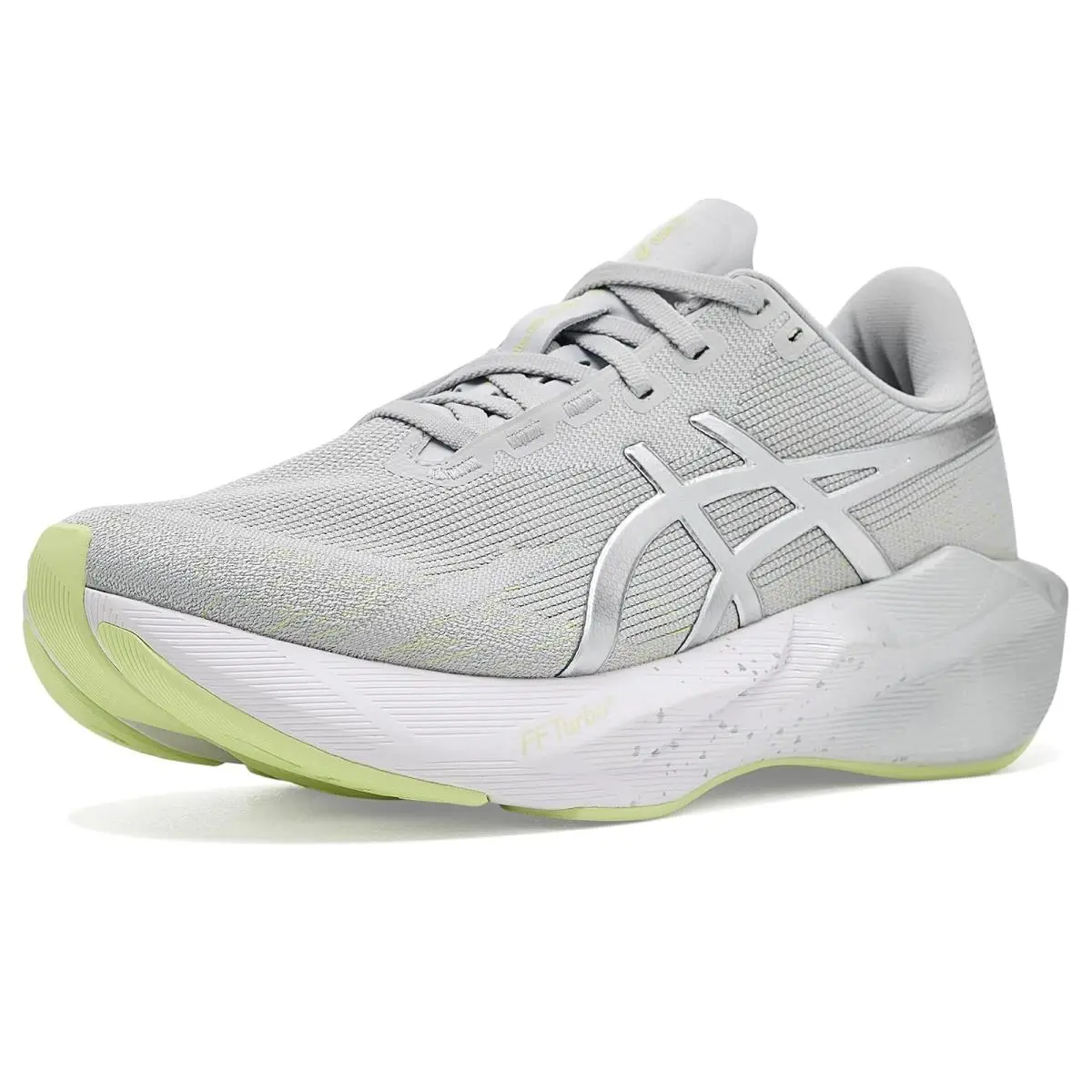 Woman`s Sneakers Athletic Shoes Asics Novablast 6 Platinum - Platinum/Glow Green