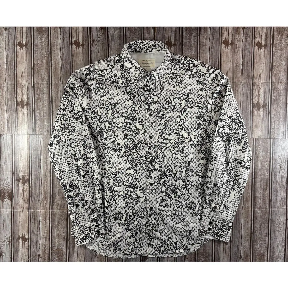 Rag Bone Graphic Print Tailored Workwear Shirt Size XL Color White Black