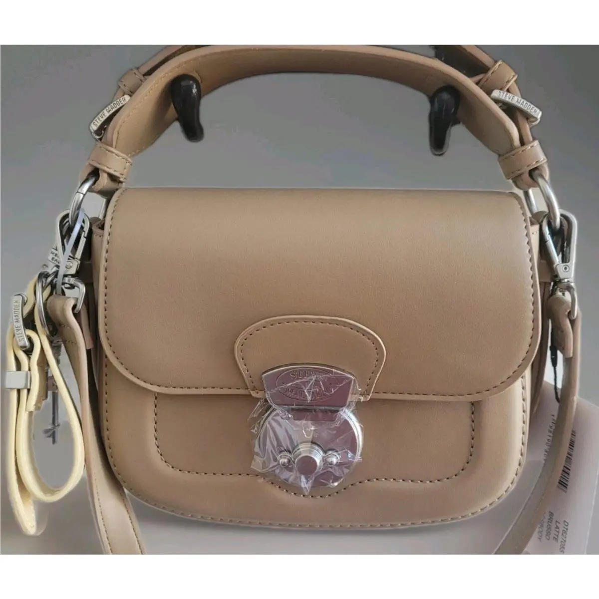 Steve Madden Brusso Top Handled Cross Body Bag In Latte with Key Charms