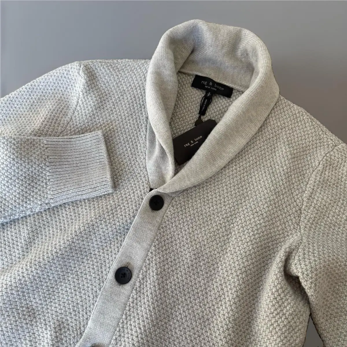 Rag Bone Cardiff Shawl Collar Cardigan Sweater Men`s Size Small Light Gray
