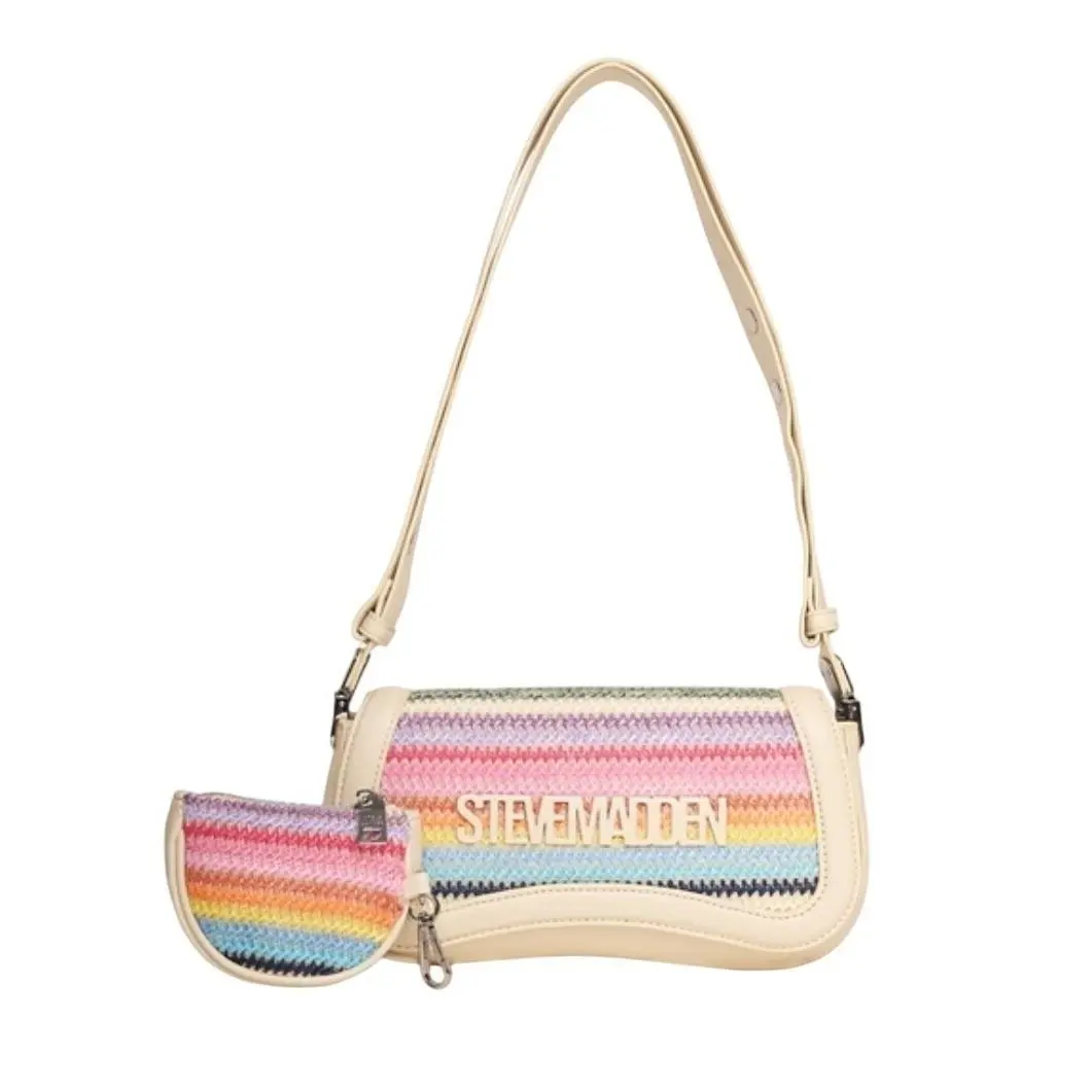 Steve Madden Bgloww Rainbow Straw Shoulder Bag with Detachable Pouch Multi