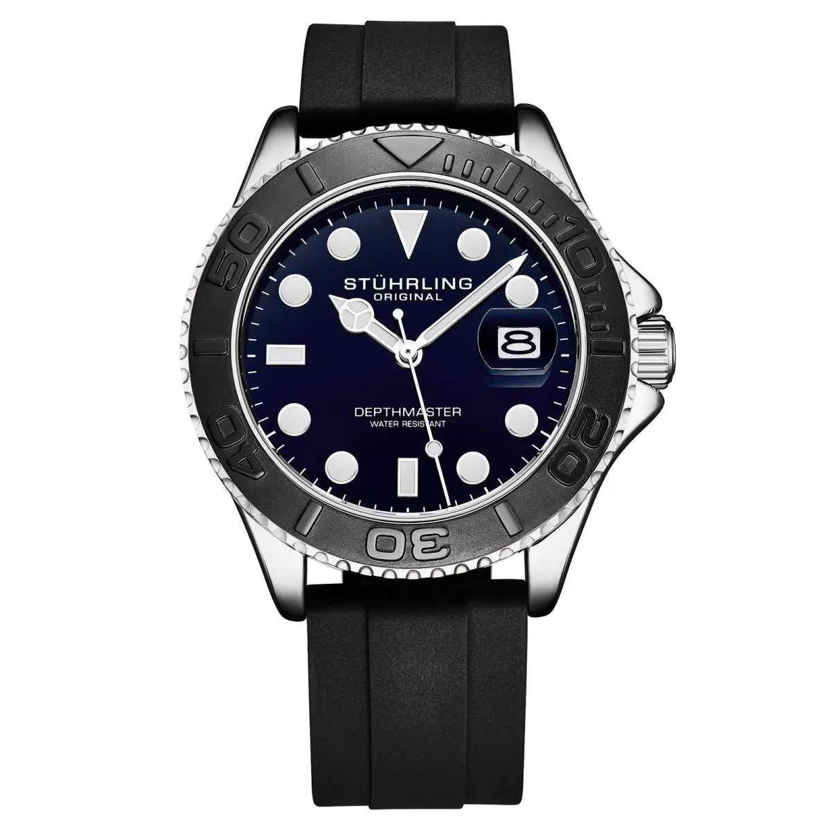 Stuhrling Depthmaster 4072 Midnight Blue Brass Dial/ Black Silicone Strap | Depthmaster 4072 Midnight Blue Brass Dial/ Black Silicone Strap Blue Dial Wris